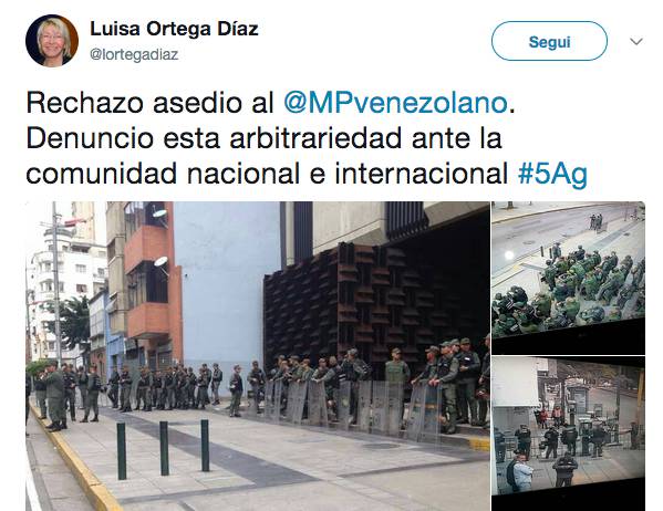 L'appello via twitter dell'ex procuratore generale Luisa Ortega Diaz